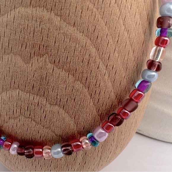 STRETCH Beaded Anklet Purple Red Pink Size 9 - Picture 4 of 15